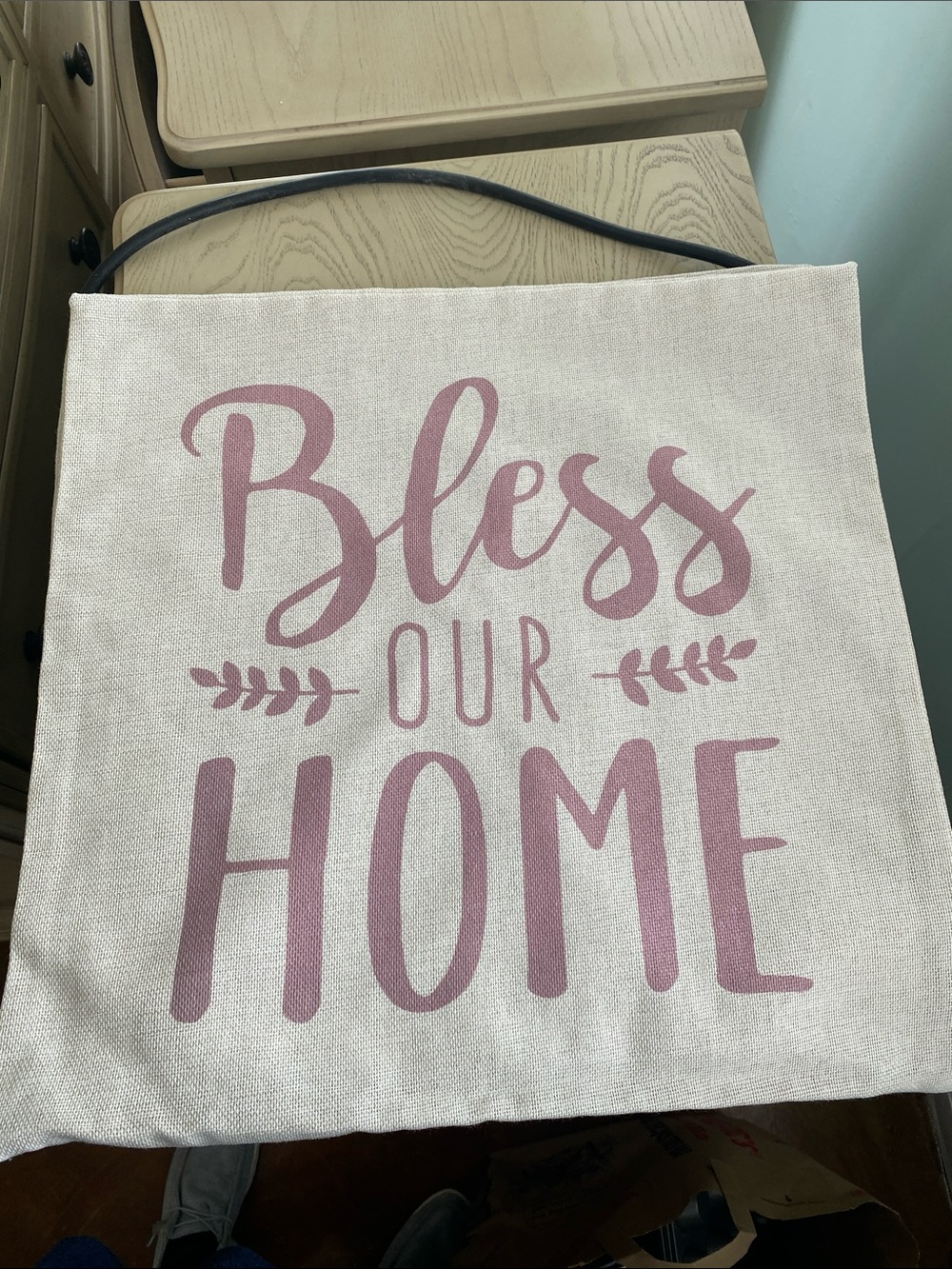 Bless Our Home Linen Pillow Cover in Dusty Rose Print
